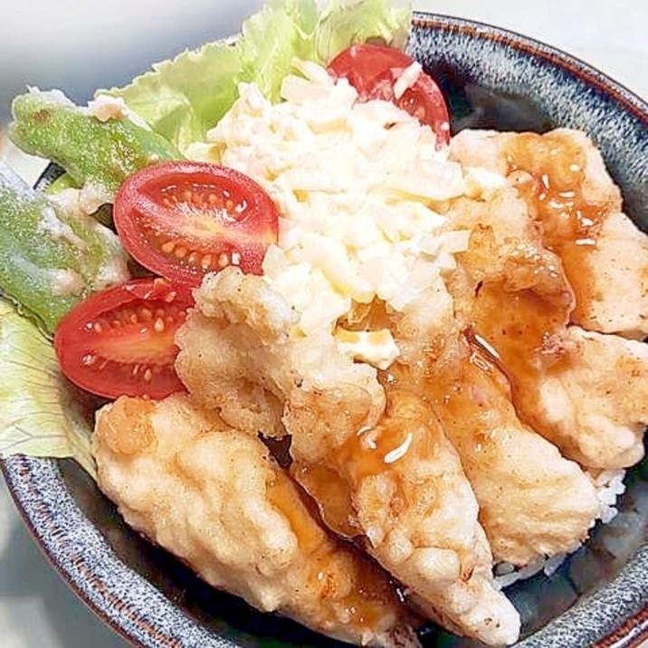 鶏むね肉で！鶏天のタルタル・甘辛ソース丼♪